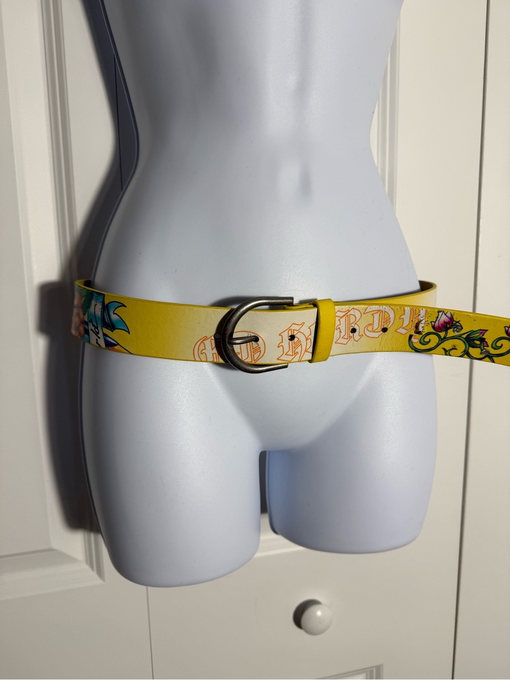 Ed Hardy Yellow Floral Tattoo Graphic Belt